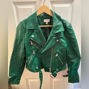 ONLY Women's Vibrant Green Faux Leather Jacket